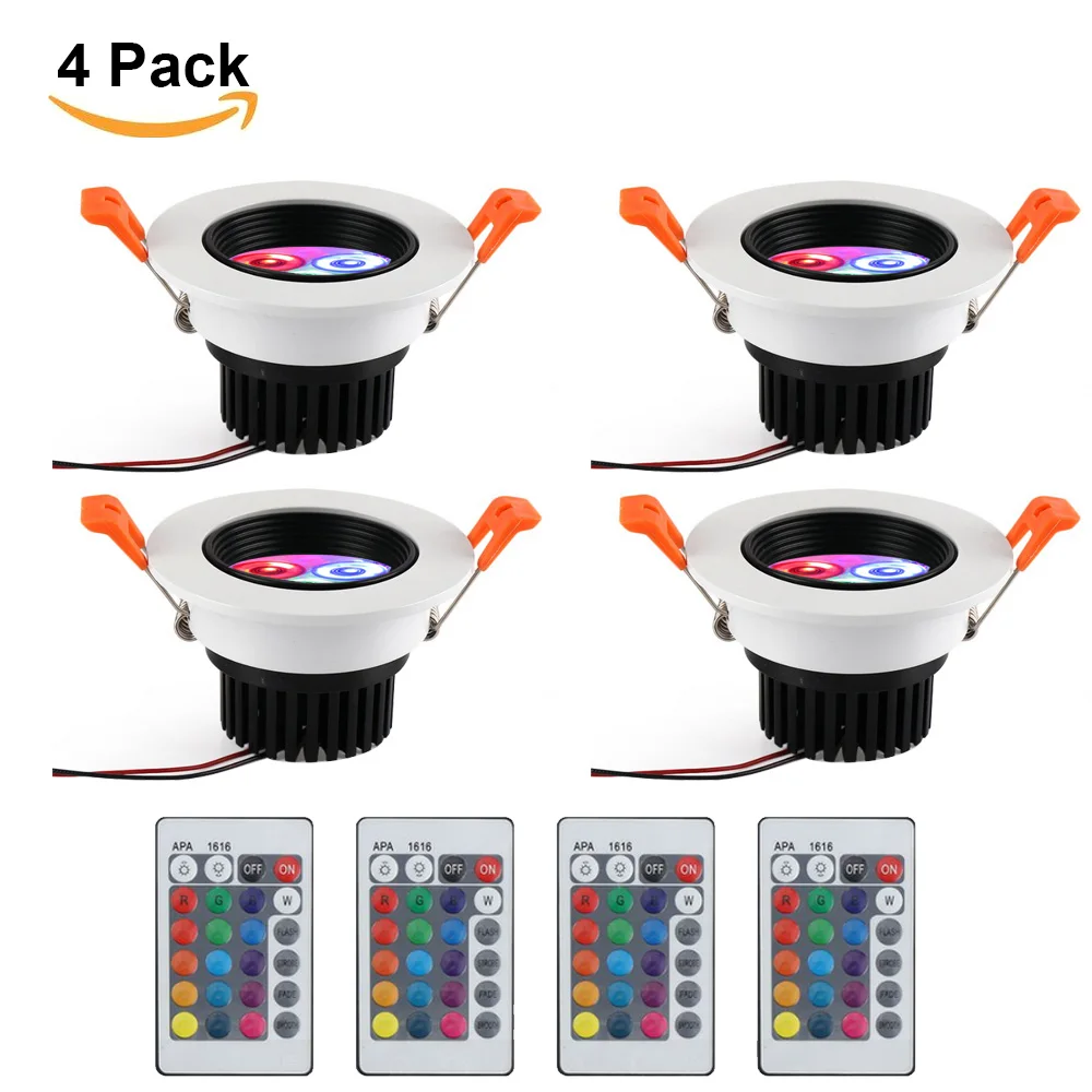 

4pcs LED Ceiling Lamp Down Lights 3W RGB With Remote Recessed light Bulbs AC220V Downlight Birthday party Colorful lights