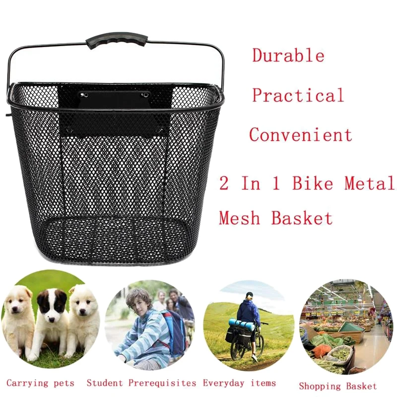 

For Mountain Bikes Front Folding Baskets Bicycle Metal Baskets Cycling Backsplash Quick Release Shopping Basket