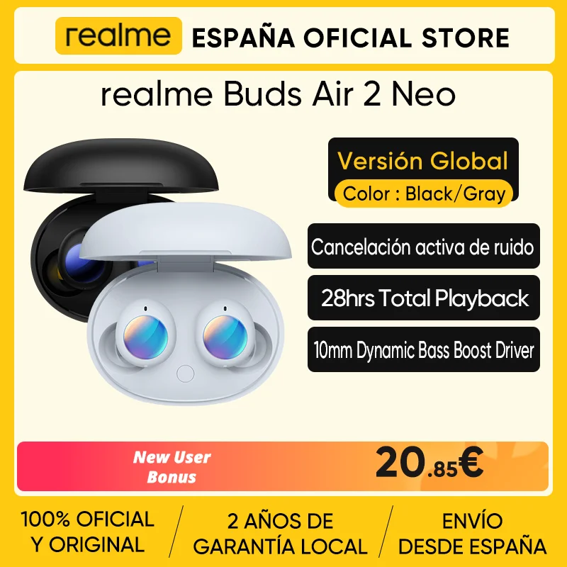 Беспроводные Bluetooth-наушники глобальная версия realme Buds Air 2 Neo TWS с активным