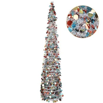 

DIY Christmas Collapsible Artificial Xmas Tree 5FT Popup Sequin Tinsel With Stand Craft Decorations New Year