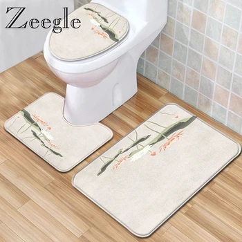 

Zeegle Bathroom Mat Set Absorbent Toilet Pedestal Rug Anti-slip Bathroom Doormat Shower Mat Flannel Soft Toilet Cover Seat Mat