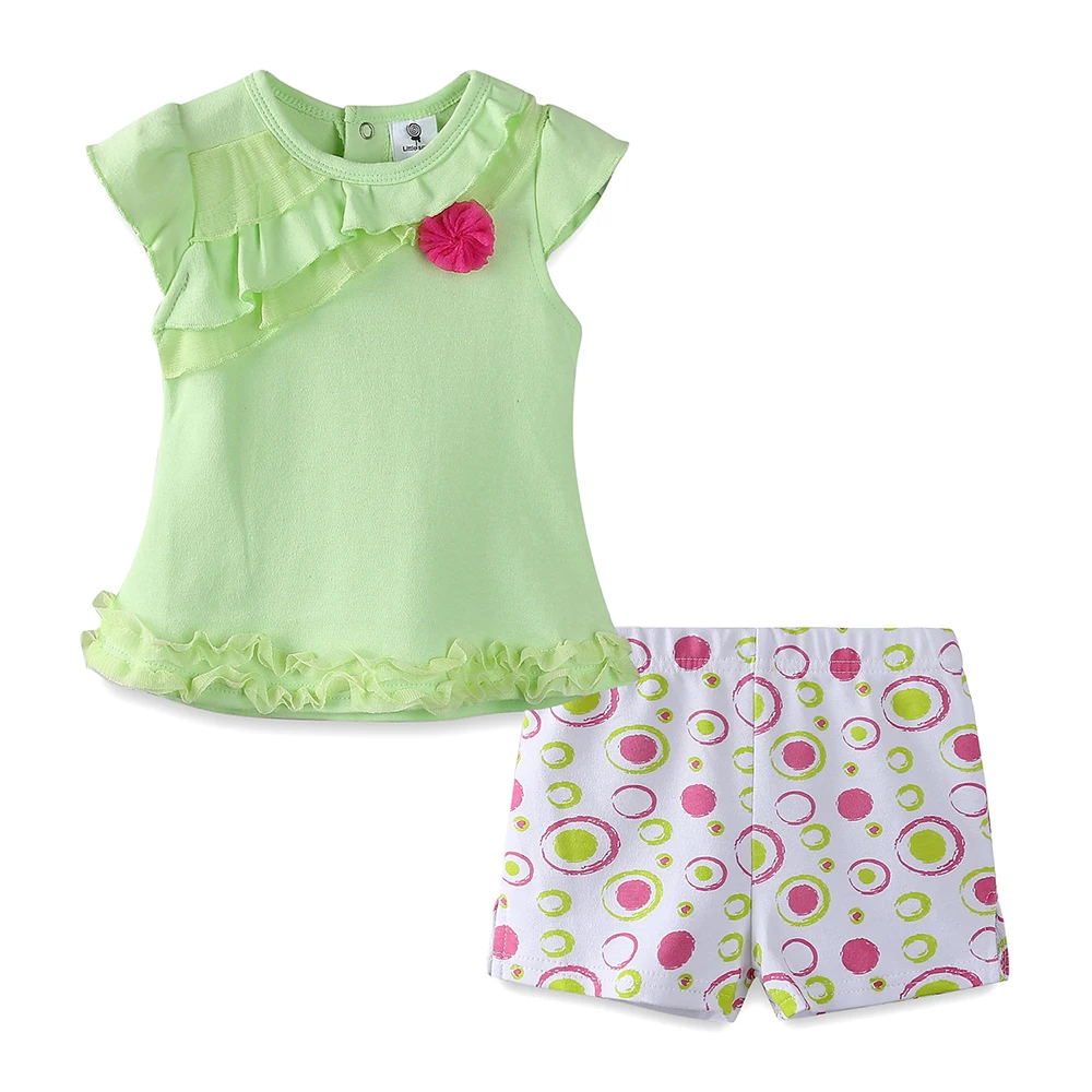 Комплект для маленьких девочек LittleSpring кружевные летние костюмы в горошек с