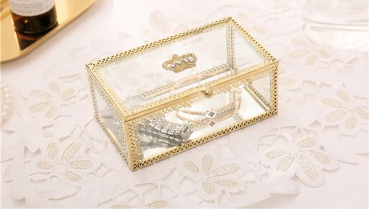 Ретро Корона Пномпень флип свадебное кольцо, серьги, ожерелье шкатулка для ювелирных изделий Пыленепроницаемая Отделка Коробка Косметическая коробка для хранения свет роскошный