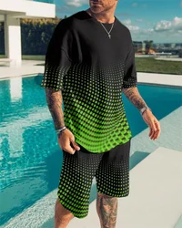 Ensemble T shirt et Short pour hommes, vêtements de sport, survêtement, col rond, manches courtes, imprimé 3D, grande taille, été 