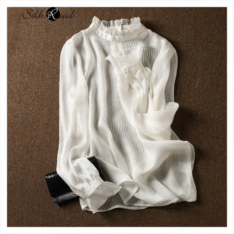 Silviye Silk White Striped Jacquard Top Women's