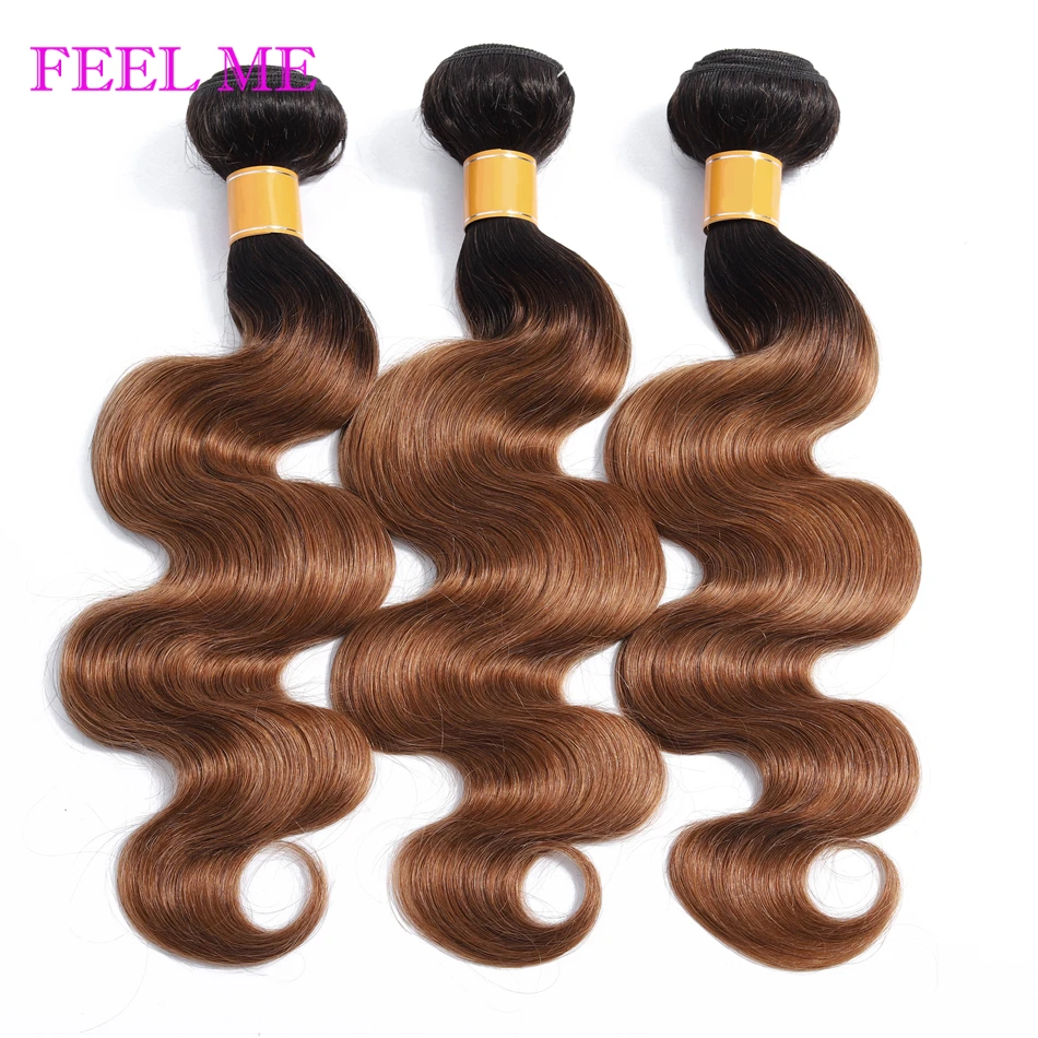 FEELME Brazilian Body Wave Bundles 3/4PCS Ombre Human Hair Deals For Black Women 1B/30 Color Remy Extensions | Шиньоны и парики