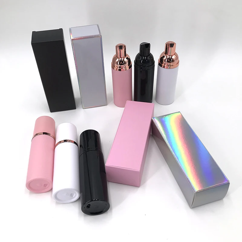 Custom Print Logo Paper Box for Eyelash Extension Shampoo Lash Cleaning Foam Holographic Pink Packaging Boxes images - 6