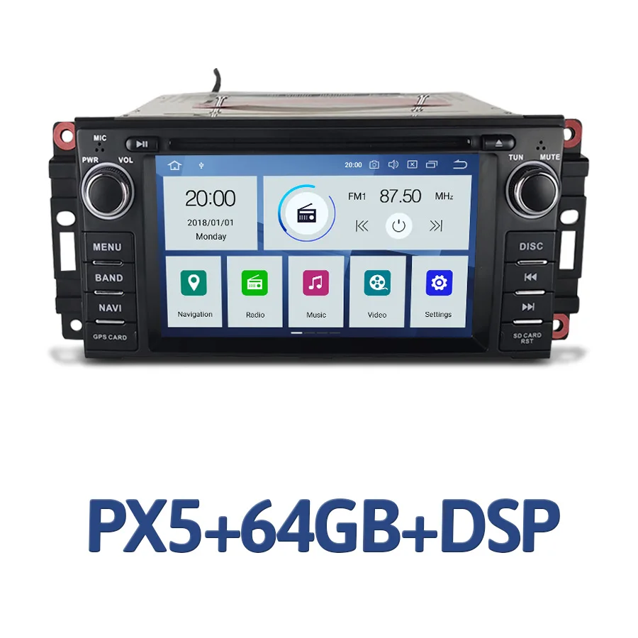 DSP PX6 Android 9,0 4 Гб 64 г автомобильный dvd-плеер gps карта радио Wifi Bluetooth 4,2 для Jeep Compass Commander Wrangler Chrysler Sebring - Цвет: PX5 built DSP