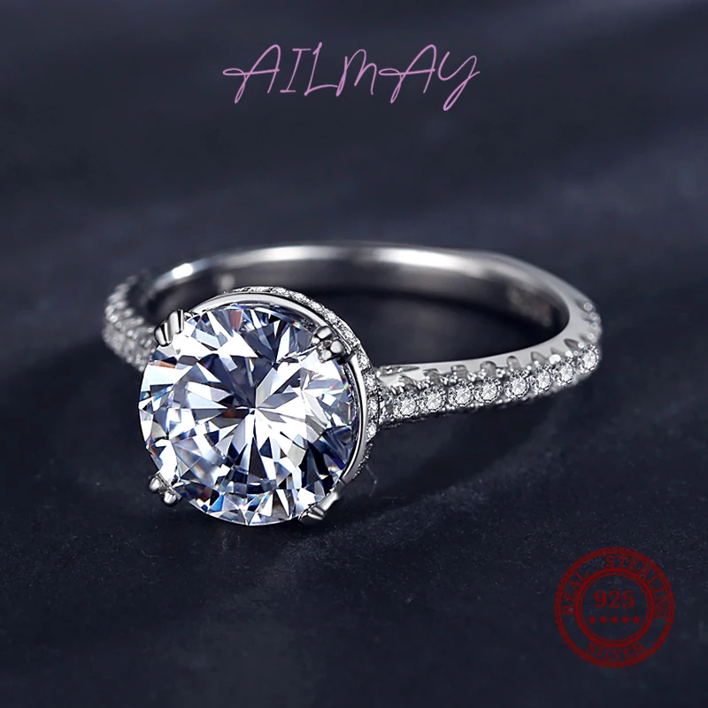 Ailmay-리얼  결혼 반지, 럭셔리 스파클링 클리어 CZ 손가락 반지, 여성용 웨딩 성명 파인 주얼리