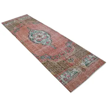 

83x253 Cm Orange Handmade Overdyed Runner Rug-3x8 Ft