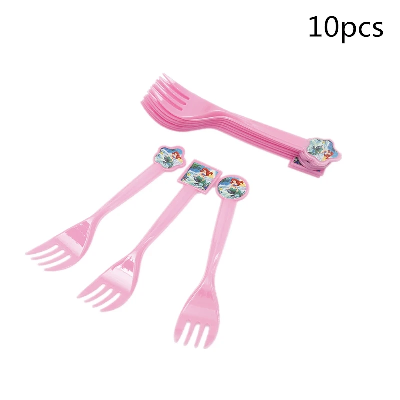 

10pcs Ariel Mermaid Party Disposable Plastic Knife Fork Spoons Tableware Sets Theme For Kids Birthday Party supplies Decoration