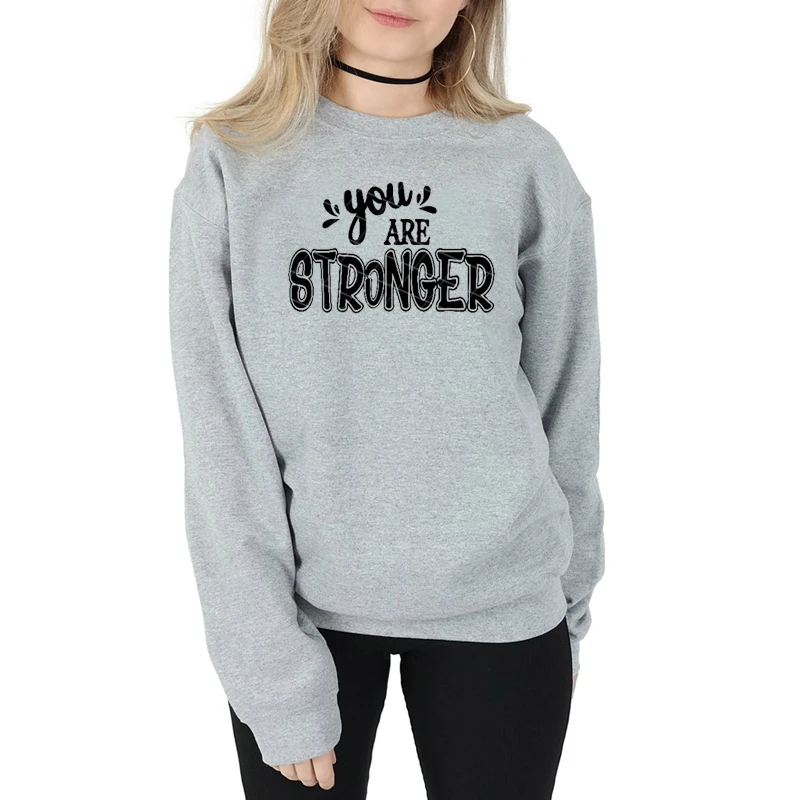 You are strong feministe Женская мода забавная Цитата толстовка с рисунком Чистый хлопок молодой уличный стиль пуловеры винтажный художественный Топ - Цвет: Gray-black txt