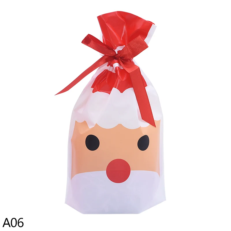 A06 santa claus 5 шт., Рождественский мешок для конфет, Санта Клаус, лось, лента, пакет, карман для еды, печенья, пластиковые подарочные пакеты, новогодние, рождественские, вечерние, украшения - Цвет: A06 santa claus