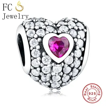 

FC Jewelry Fit Original Brand Charms Bracelet Bangle 925 Silver Heart & Purple Natural Stone Reflection Beads Making Berloque