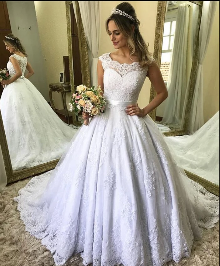 Vestido De Novia винтажная Кружевная аппликация свадебное платье со шлейфом на пуговицах сзади с коротким рукавом и вырезом лодочкой Vestidos Novia