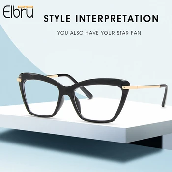 

Elbru Fashion Cat Eye Crystal Cut-edge Glasses Frame Women Eyeglasses Retro Optical Plastic Glasses Clear Lens Unisex Eyewear