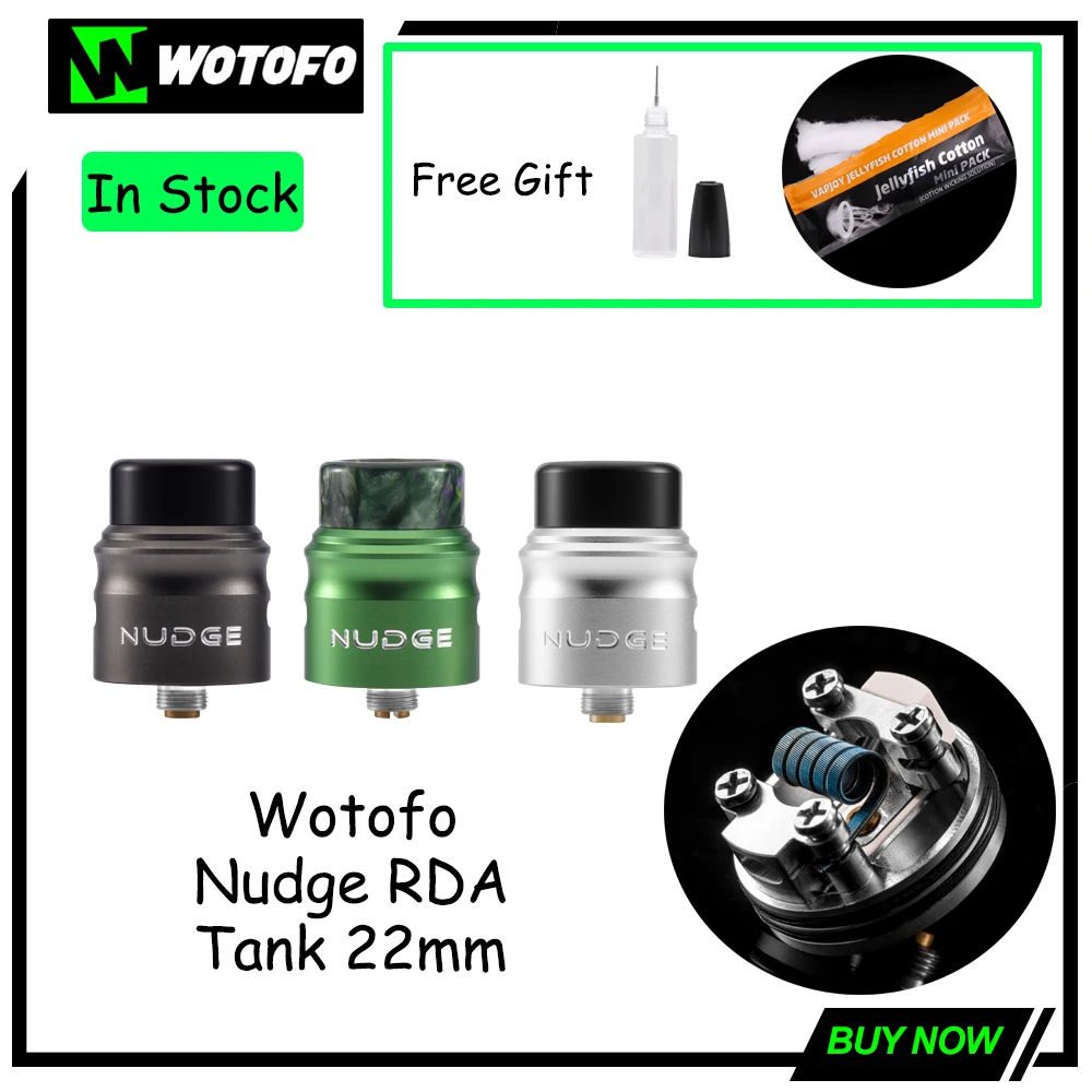 Распродажа! Wotofo Nudge RDA 22 мм Vape атомайзер для электронных сигарет 510 Pin с двойным Плавленым Clapton N80 готовые катушки