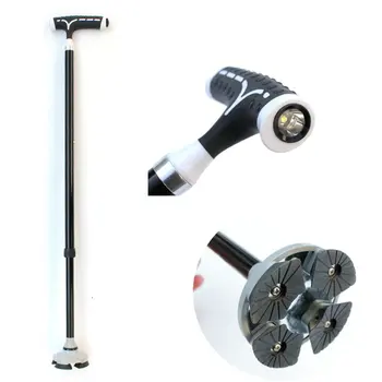 

Thick Aluminum Alloy Retractable Lamp Old Man'S Cane Rugged Four-Legged Folding Elderly Walking Stick