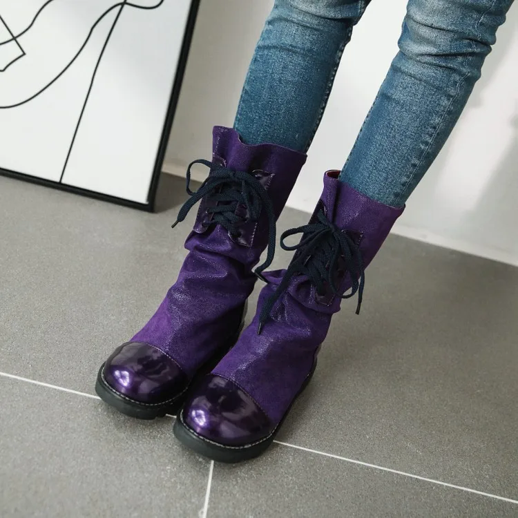 Женские ботинки до середины икры; chaussure boots; низкий каблук; на шнуровке; сезон осень; увеличивающая рост обувь; женская обувь; zapatos mujer sapato; H441