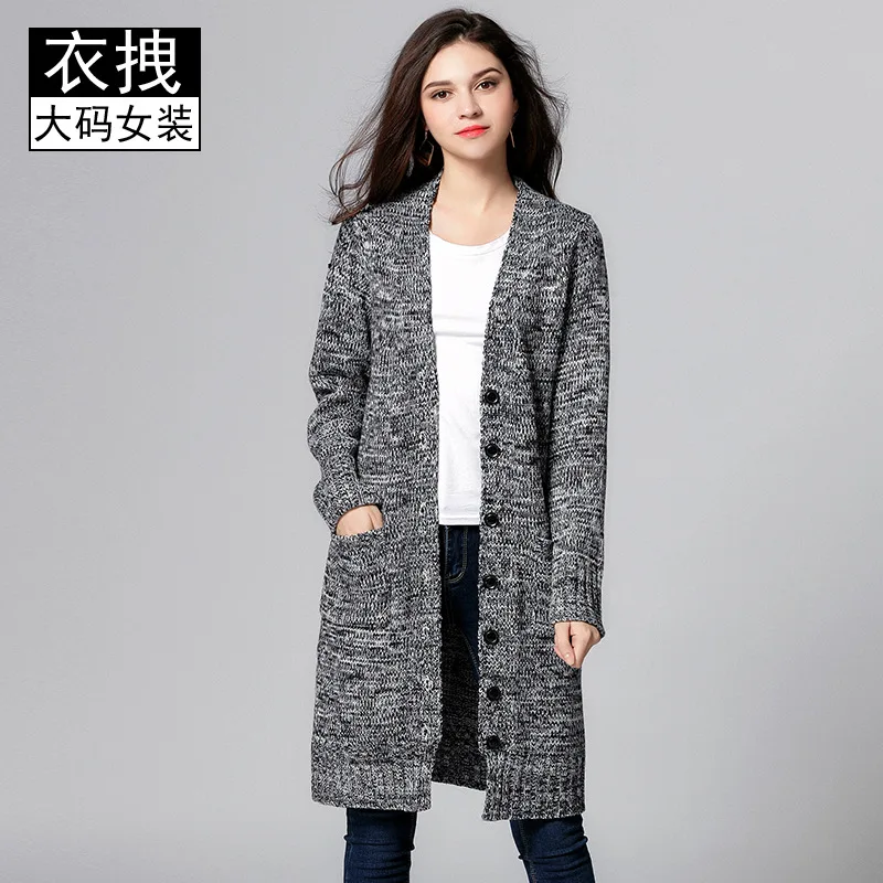 

Long Sweater Cardigan Coat 2019 Autumn And Winter Large Size Sweater Cardigan Coat Plus-sized Sweater Coat
