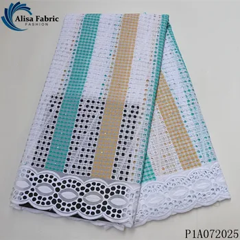 

Alisa fashion african dry lace fabric embroidery with stones 2020 high quality 100% cotton fabric swiss voile lace 5 yards/piece