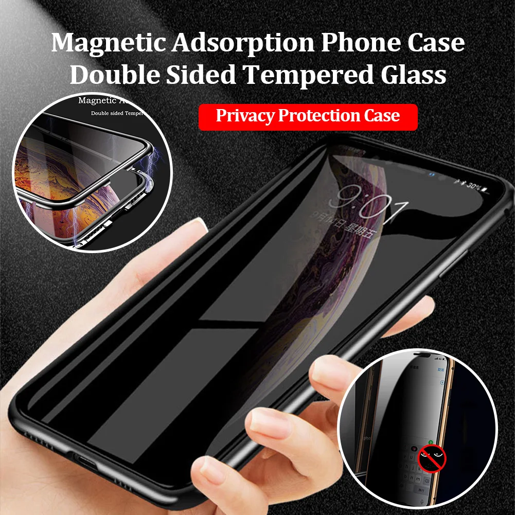 Магнитное закаленное стекло, металлический чехол для iPhone 11 Pro Max, антишпионский защитный двусторонний чехол для iPhone X XS