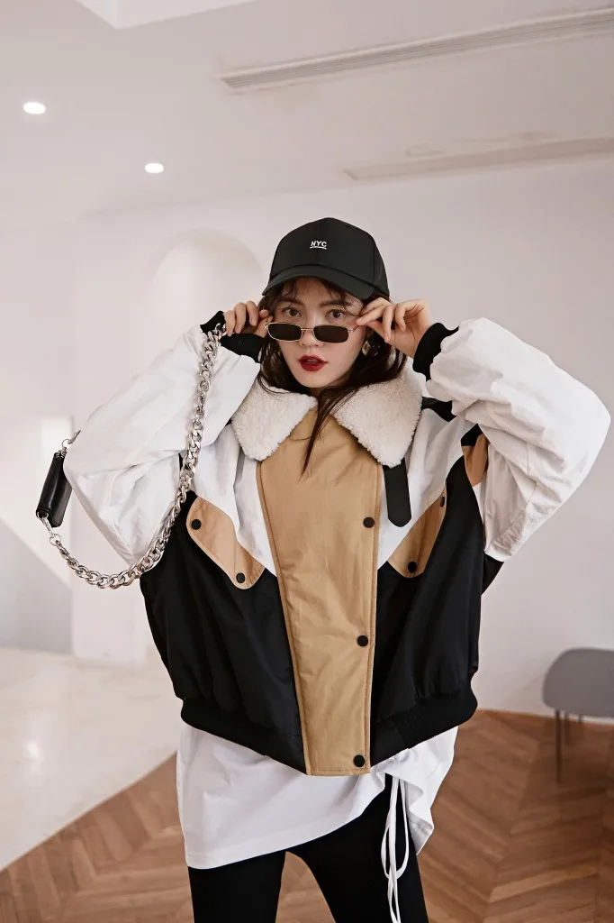 

2019d25 Origional WOMEN'S Dress 2019 Autumn And Winter New Style Retro Color Matching Cotton-padded Clothes Women's Korean-style