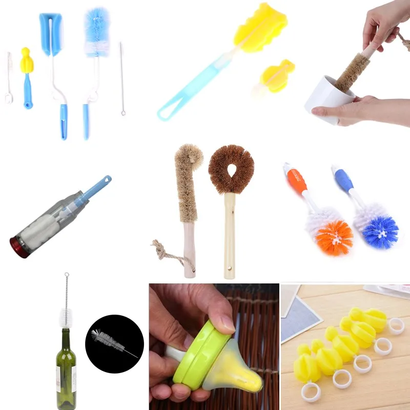 9Style 1/2Pcs Baby Bottle Brush Nipple Milk Feeding Brushes Clip Teat Cleaning Sponge Rotating Washing | Мать и ребенок