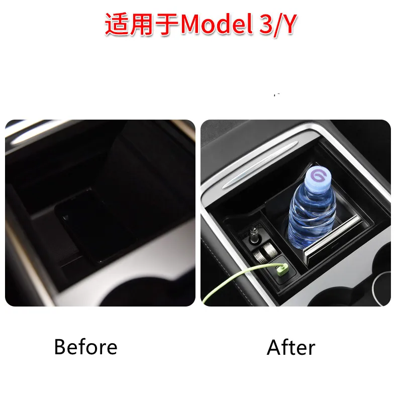 New for Tesla Model 3 Y 2021 Car Armrest Box Storage Organizer Containers Center Console Flocking Storage Box Console Holder