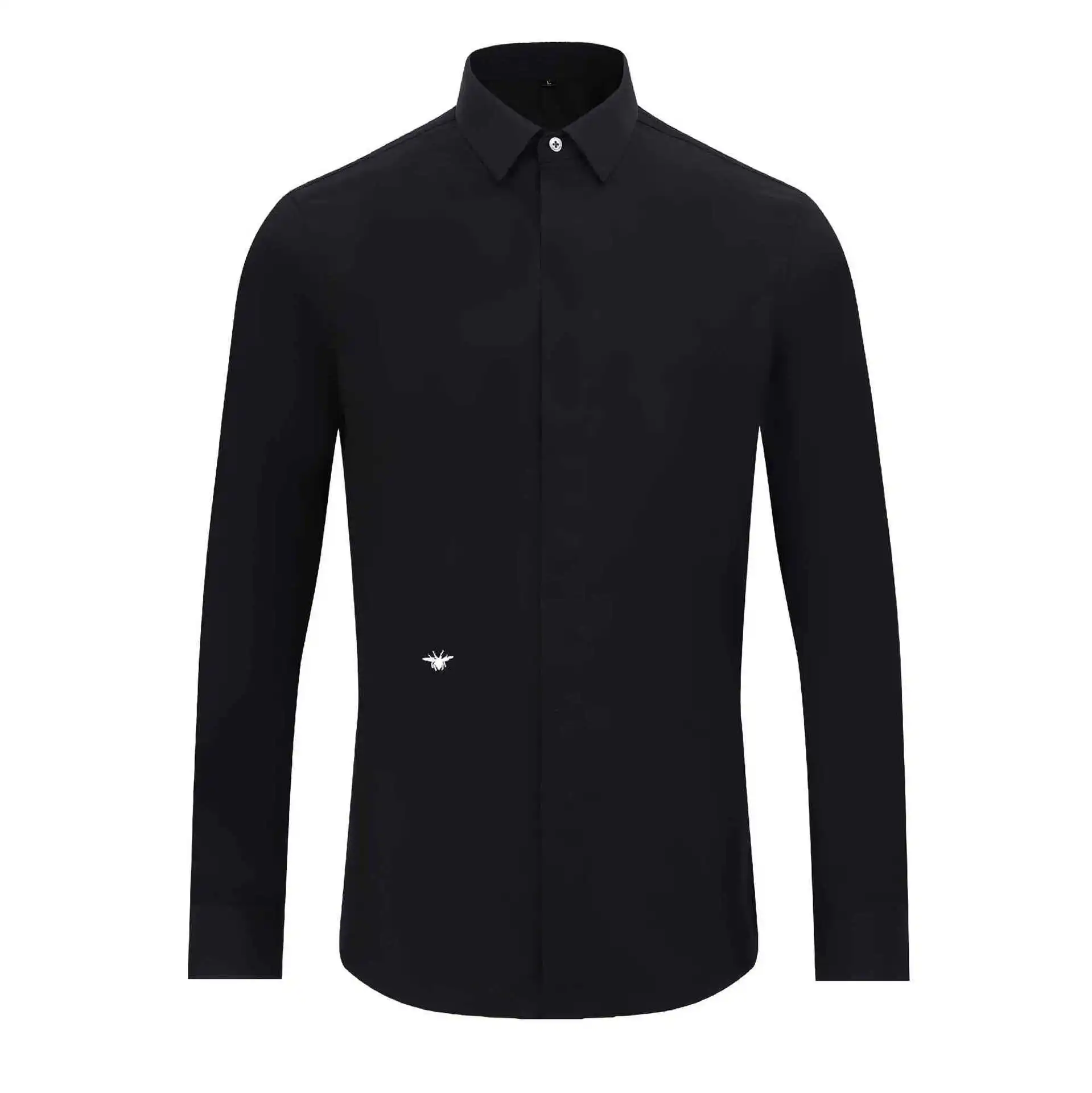 Little Bee Embroidered Men's Shirt Solid Color Long Sleeve European Station Business Casual European Style Slim White Shirt