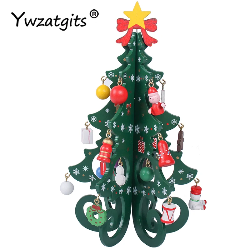 

1set/lot 18.7*13.9*1.7cm Wooden New Year's Mini Christmas Tree Small Pine Tree DIY Home Party Desktop Creative Gifts Decorations