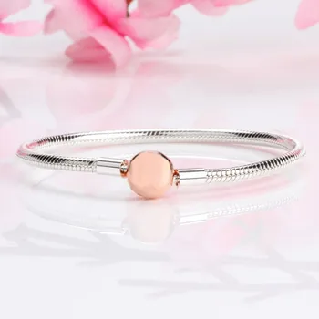 

Original 925 Sterling Silver Pan Bracelet Classic Rose Gold Round Button Pan Bracelet Fit European Charm Bracelets Women Jewelry