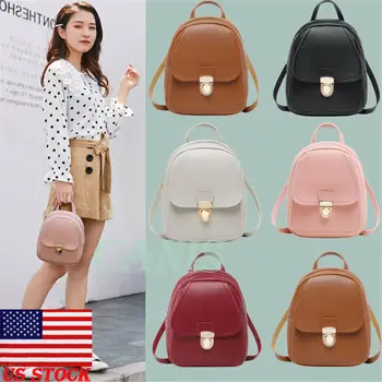 

Women Girls Fashion Mini Faux Leather Backpack Solid Color Pu Waterproof Rucksack School Bag Travel Bag With Headphone Lead Hole