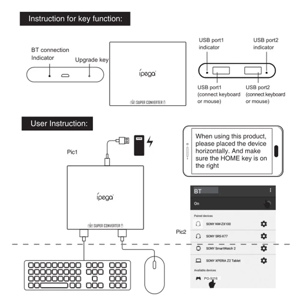  Ipega Pg-9116 Bluetooth Keyboard Mouse 2 in 1 Converter for Mobile Pubg Controller Games for Androi