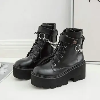 

Platform women boots British style autumn and winter new wild high-heeled short boots handsome motorcycle boots EA-154