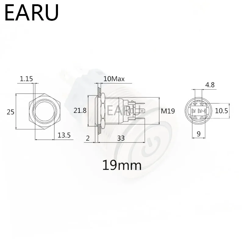 19mm 2 Dual 3 Triple Color RGB LED Light Switch Momentary Self-reset Latching Fixation Waterproof Metal Push Button Switch Power