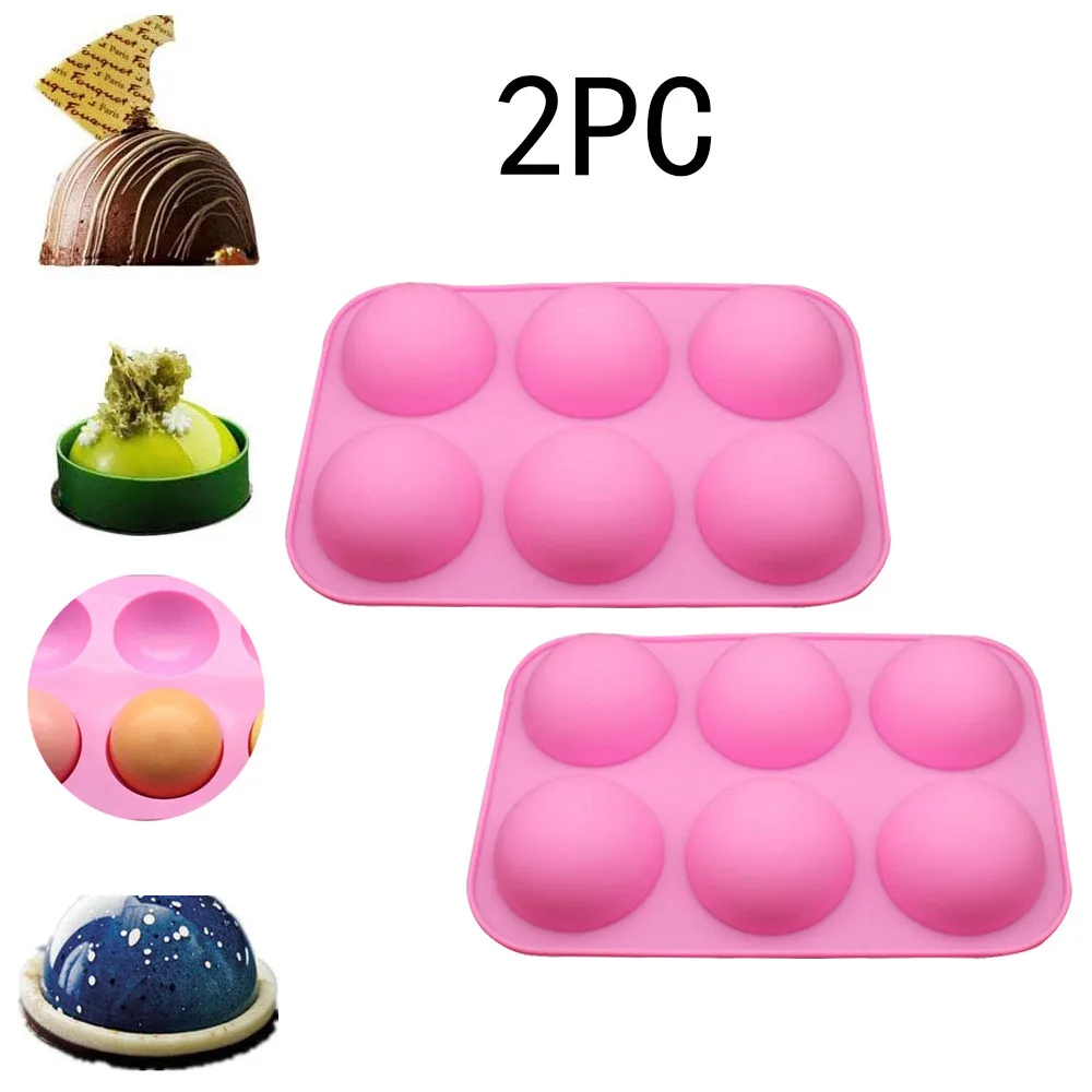 2PCS 6 Holes DIY Cavity Half Sphere Circle Silicone Chocolate Cupcake Cake Mold Baking Pan Decorative Mould Tool Pink | Дом и сад