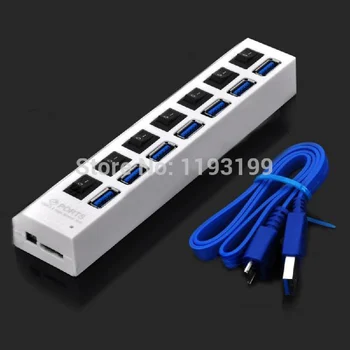 

High Speed 5Gbps USB 3.0 7 Port Hub Power adapter Supply w/ Individual Switches