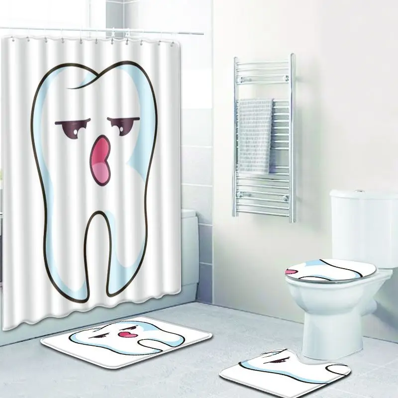 

Shower Curtain Waterproof Polyester Modern Fashion Toilet Cover Mat Non-slip Bath Mat Pedestal Rug Hooks Bathroom Decoration