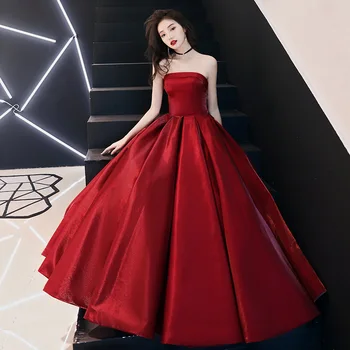 

Elegant Strapless Stain Long Prom Evening Dresses Lace Up Ruched Formal Party Gown Pageant Dress 2019 New vestido