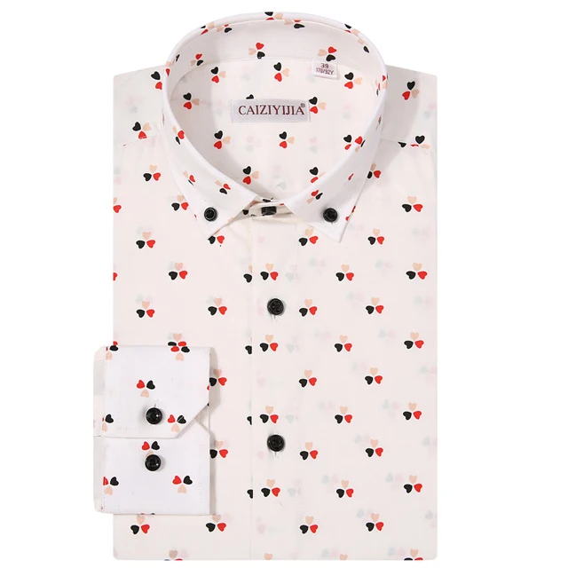 CAIZIYIJIA, новинка, с принтом сердца, длинный рукав, Camisa Masculina, модная мужская рубашка, Повседневная, на пуговицах, брендовая одежда размера плюс - Цвет: Beige