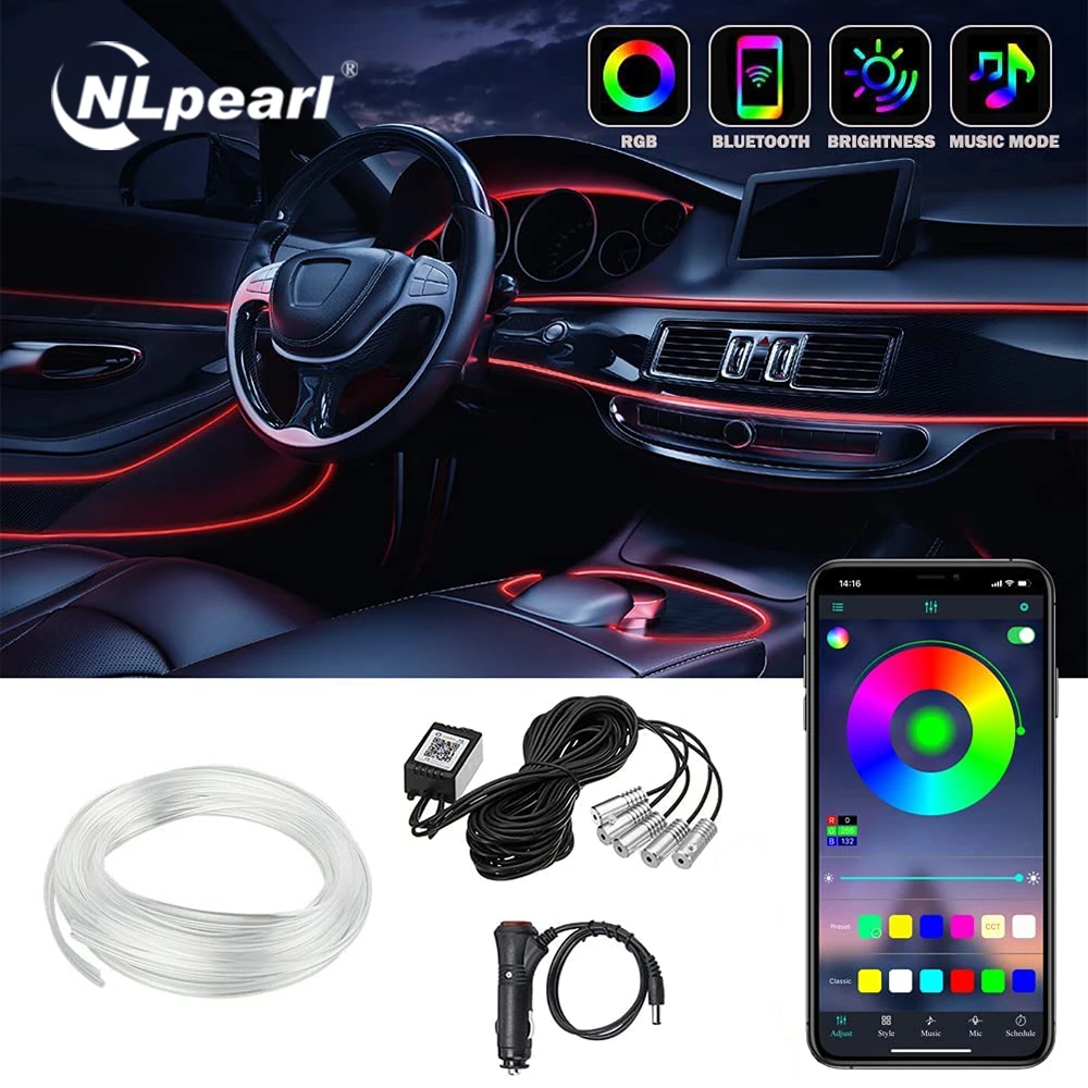 Светодиодная лента Nlpearl для интерьера автомобиля гибкая осветительная полоса RGB
