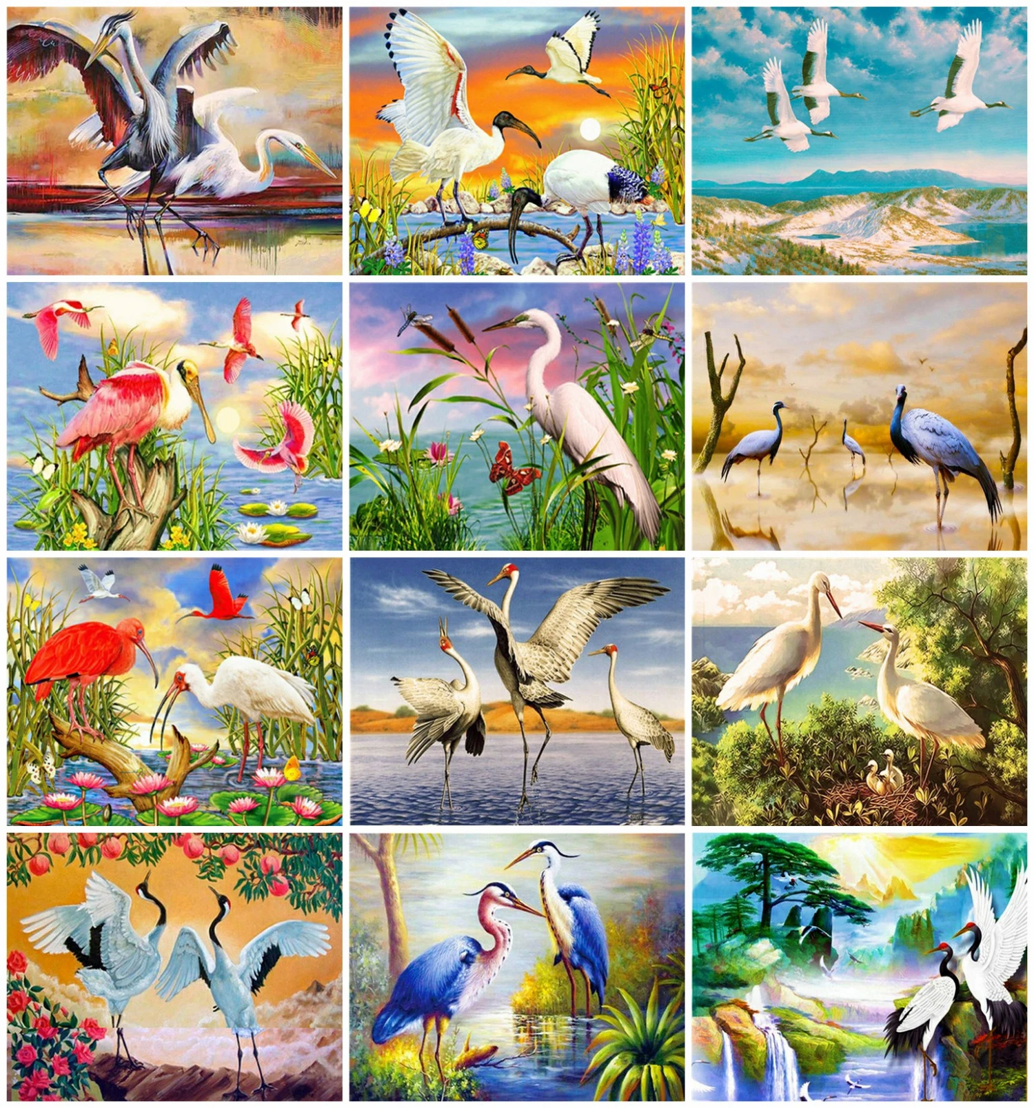 Evershine Oil Paint By Numbers Crane Coloring By Number Animals Picture