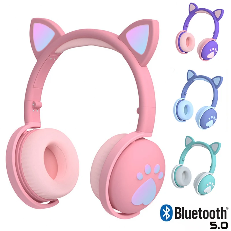 LED Glowing Bluetooth 5 0 Kids Earphone Cute Cartoon Headset HI FI Music Player With Mic for Handsfree Support TF Card 3 5mm