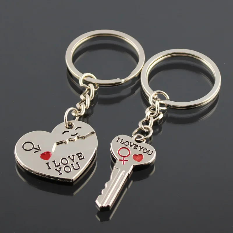 Heart Key Keychain Cute Lovers Couples Key Chain Ring Cover Holder