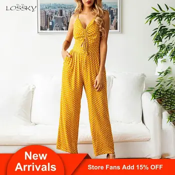

Romper One Piece Outfit Women Pant Sexy Backless Clothing Polka-dot Summer Tops Wide Leg Jumpsuit 2020 Yellow Overalls For Women