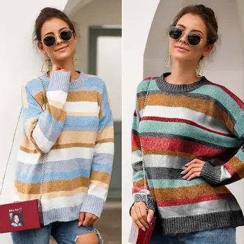 

2019 Women Stripe Sweaters Loose Women Sweaters Plus Size Women Clothing