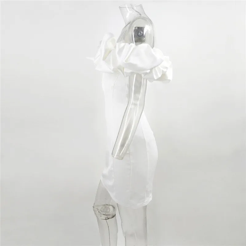 Feditch Satin Ruffles Sleeve 2020 Summer Dress Backless Strapless Bodycon White Dress Short Sexy Party Dress Nightclub Vestidos