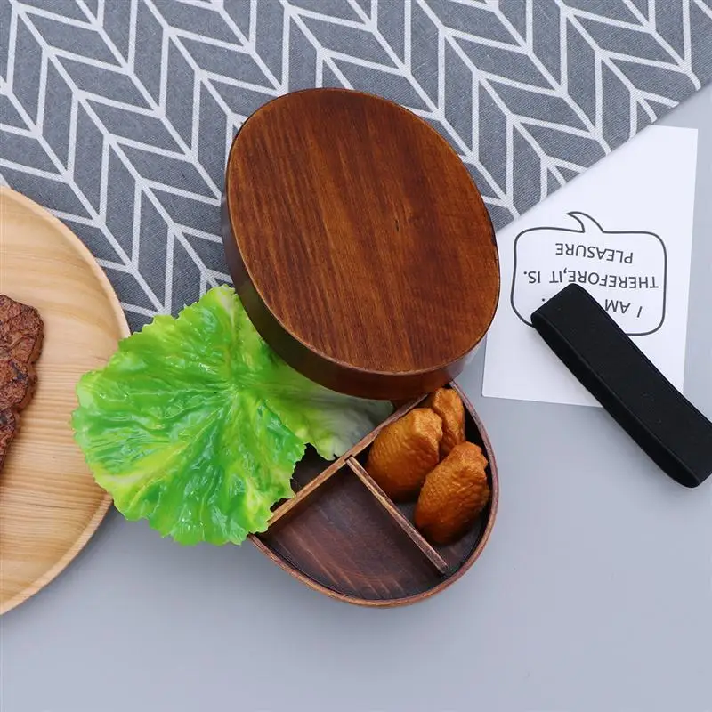Ланч-бокс с деревянная крышка Bento box школьный открытый кемпинг японский контейнер для обеда деревянный эллиптический экологичный контейнер для суши-еда