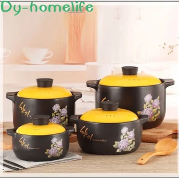 

3/4/6L Korean-style Purple Flower Ceramic Casserole Restaurant Kitchen Household Open Flame Heat-resistant Soup Pot Stew Pot